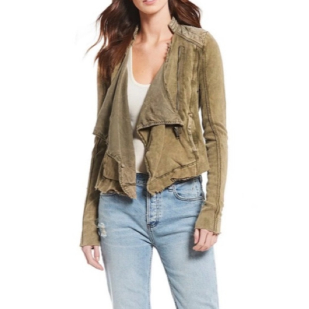 Free People Shrunken Moto Jacket Olive Green Women's Size Small S